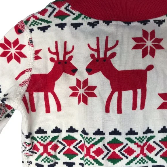 Hanna Andersson One Piece Zip Sleeper Pajama Red White Reindeer Size US 6-9 Mos